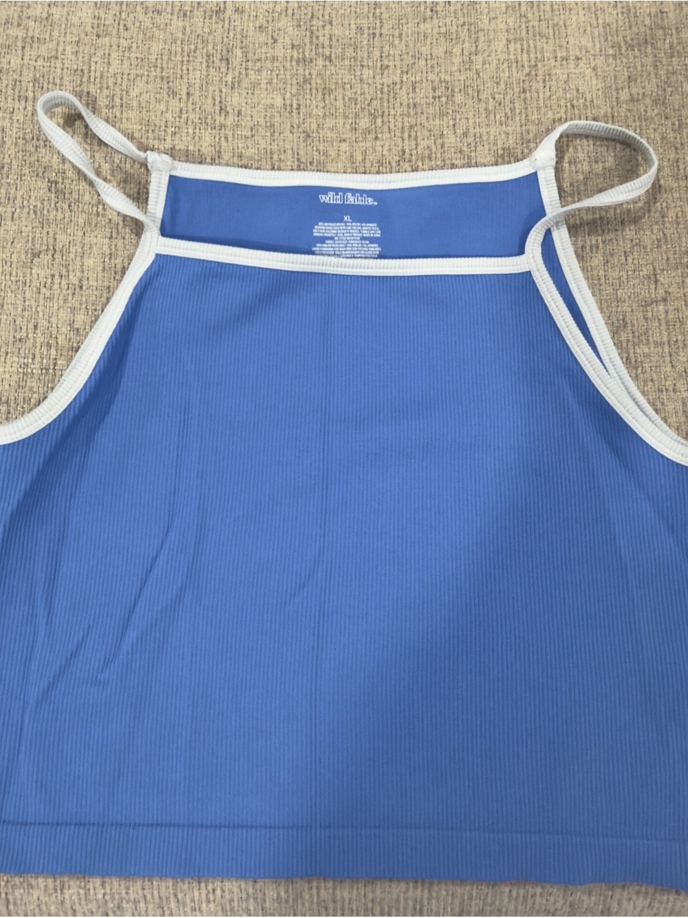 wild fable Blue Ribbed High-Neck Tank Top with White Trim